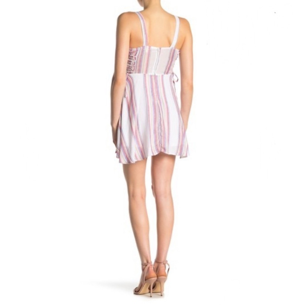 Bailey Blue | Metallic Stripe Lace-Up Mini Dress - Summer Vacation Feminine - Picture 2 of 8